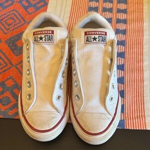 Converse Kids All Star Slip-On Sneakers in White with Red Trim